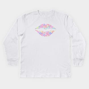 Lips Woman Silhouette Shape Text Word Cloud Kids Long Sleeve T-Shirt